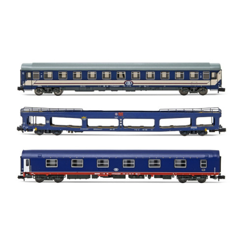 NMBS SNCB Coffret 3 pcs Voiture-lits + fourgon porte autos (N) NMBS SNCB Coffret 3 pcs Voiture-lits + fourgon porte autos (N)