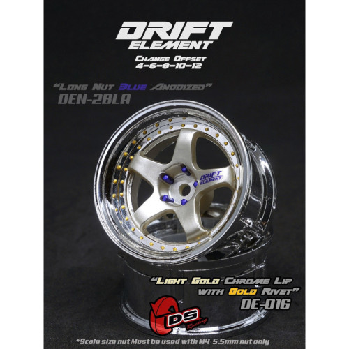 5-Spoke Drift Element Wheels Light Gold/Chrome - Gold Rivets (2Pcs)