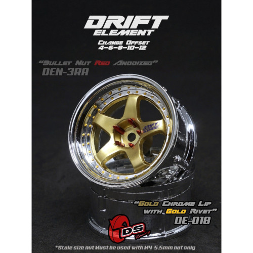 5-Speichen Drift Element Felgen Gold/Chrom - Gold Nieten (2St)