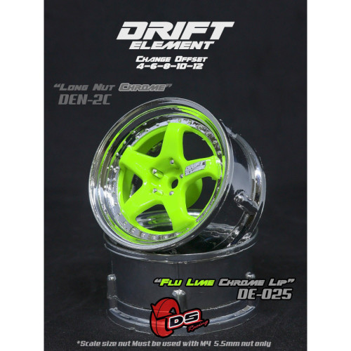 5-Spoke Drift Element Wheels Fluo Lime/Chrome (2Pcs)