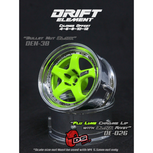 5-Speichen Drift Element Felgen Fluo Zitronen Gelb/Chrom - Schwarz Nieten (2St)