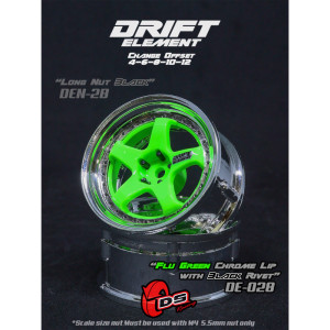 5-Spoke Drift Element Wheels Fluo Green/Chrome - Black Rivets (2Pcs)