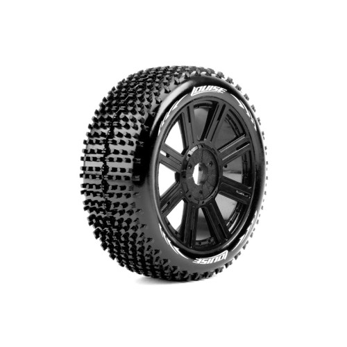 B-Hornet - 1/8 Buggy Banden Set - Verlijmd - Super Soft - Velgen Zwart