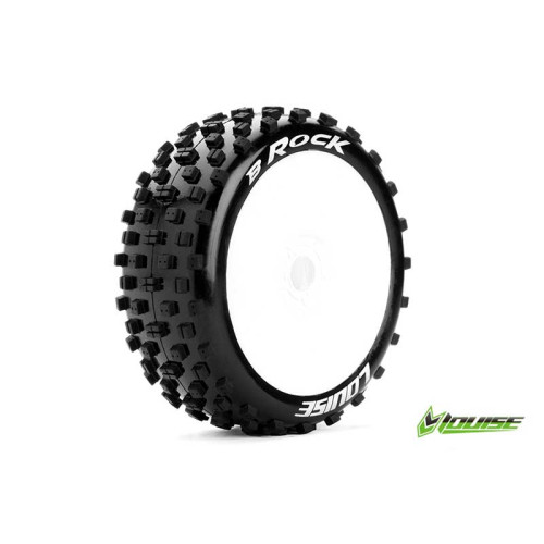 B-Rock - 1/8 Buggy Tires - Mounted - Soft - White Rim B-Rock - 1/8 Buggy Tires - Mounted - Soft - White Rim