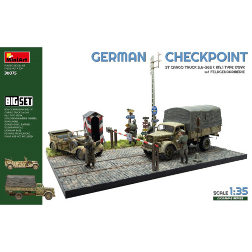 Poste de contrôle allemand Camion de transport 3T 3,6-36S & Kfz.1 Type 170VK avec Feldgendarmerie (1/35) Poste de contrôle allemand Camion de transport 3T 3,6-36S & Kfz.1 Type 170VK avec Feldgendarmerie (1/35)