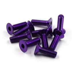 Alu. 7075 3x10mm Hex Socket Flat Head Screws - Purple (10Pcs)